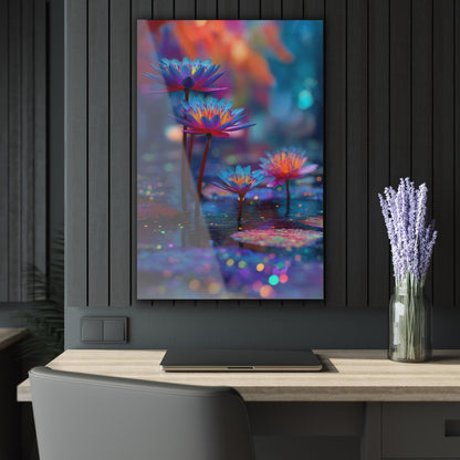 ColorFlow | Radiant Neon Lotus Metal Wall Art | Glowing Water Lily Decor | Modern Botanical Wall Statement