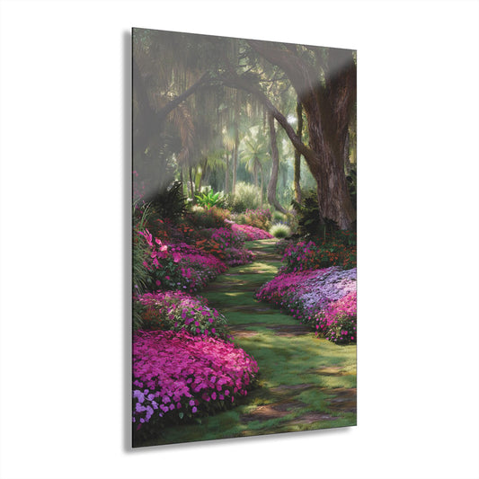 ColorFlow | Tropical Pink Garden Path Metal Wall Art | Lush Botanical Landscape Decor | Vibrant Nature Wall Statement