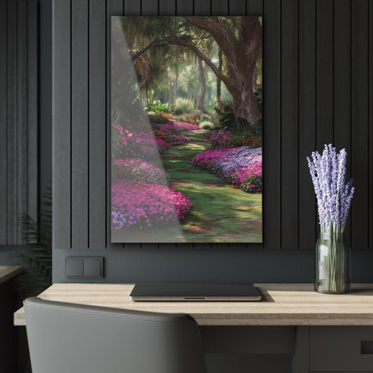 ColorFlow | Tropical Pink Garden Path Metal Wall Art | Lush Botanical Landscape Decor | Vibrant Nature Wall Statement