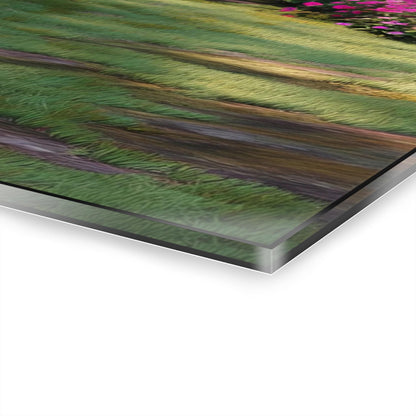 ColorFlow | Tropical Pink Garden Path Metal Wall Art | Lush Botanical Landscape Decor | Vibrant Nature Wall Statement