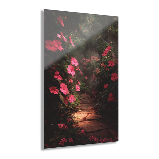 ColorFlow | Enchanted Pink Woodland Path Metal Wall Art | Romantic Floral Garden Trail Decor | Dreamy Nature Wall Accent