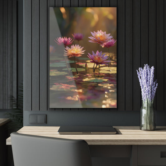ColorFlow | Sunset Water Lily Pond Metal Wall Art | Glowing Lotus Floral Decor | Peaceful Zen Nature Wall Accent