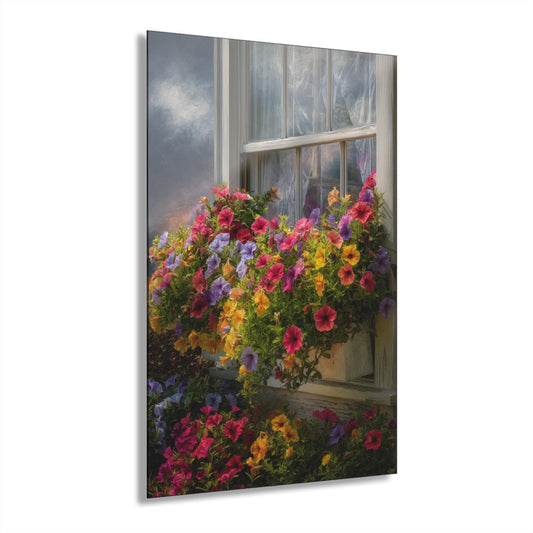 ColorFlow | Charming Cottage Window Flower Box Metal Wall Art | Vibrant Petunia Garden Decor | Rustic Farmhouse Wall Statement