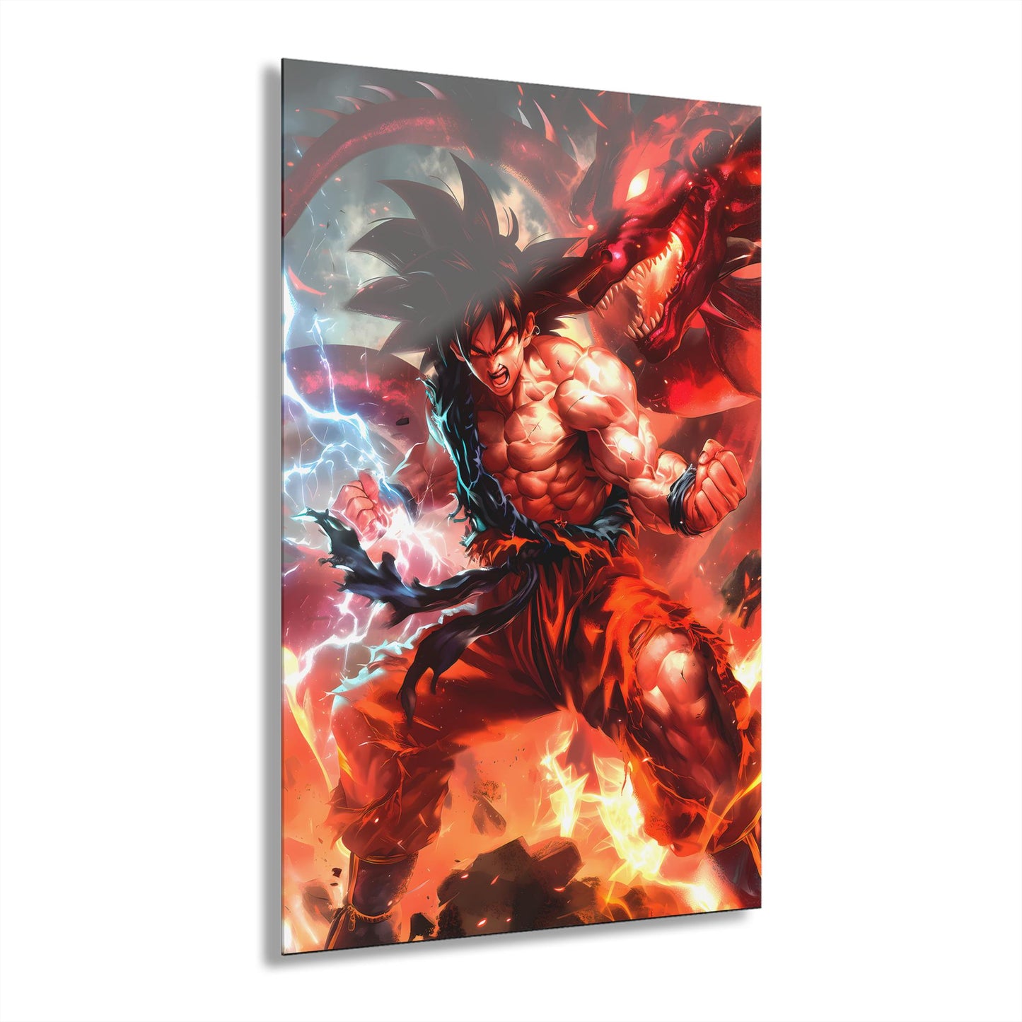 ColorFlow | Dragon Fury Saiyan Warrior Anime Metal Wall Art | Lightning Battle Manga Artwork