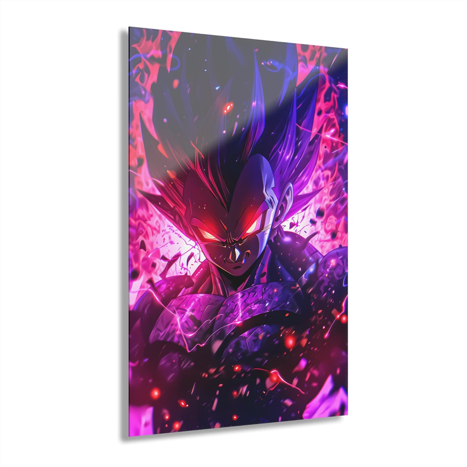 ColorFlow | Chaos Aura Saiyan Prince Anime Metal Wall Art | Crimson Lightning Manga Inspired Decor