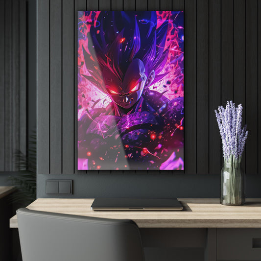 ColorFlow | Chaos Aura Saiyan Prince Anime Metal Wall Art | Crimson Lightning Manga Inspired Decor