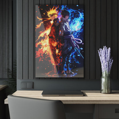 ColorFlow | Fire and Ice Rival Ninjas Anime Metal Wall Art | Dual Element Manga Inspired Decor