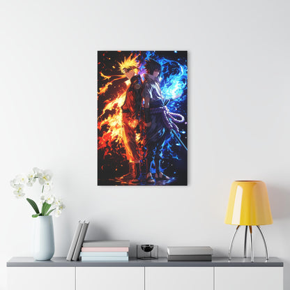 ColorFlow | Fire and Ice Rival Ninjas Anime Metal Wall Art | Dual Element Manga Inspired Decor