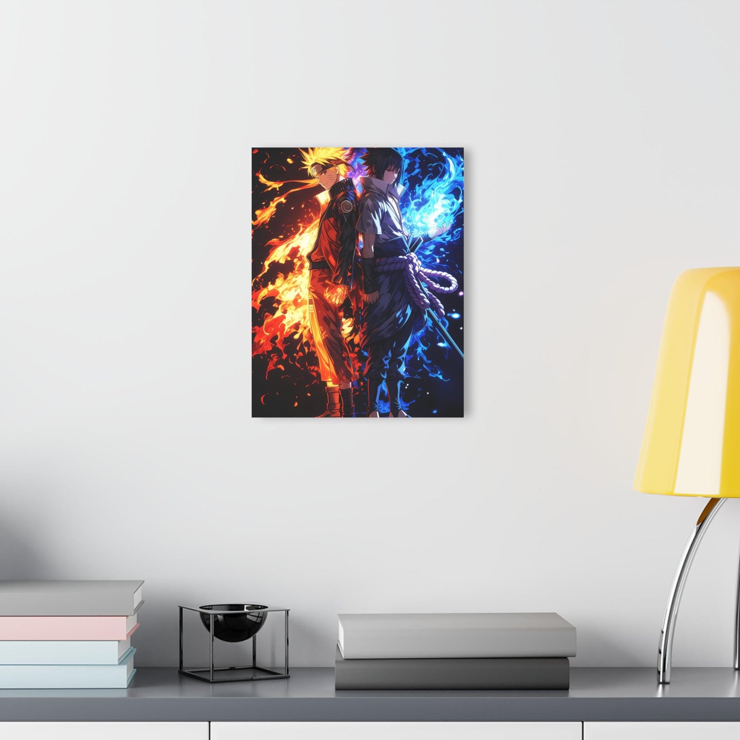 ColorFlow | Fire and Ice Rival Ninjas Anime Metal Wall Art | Dual Element Manga Inspired Decor