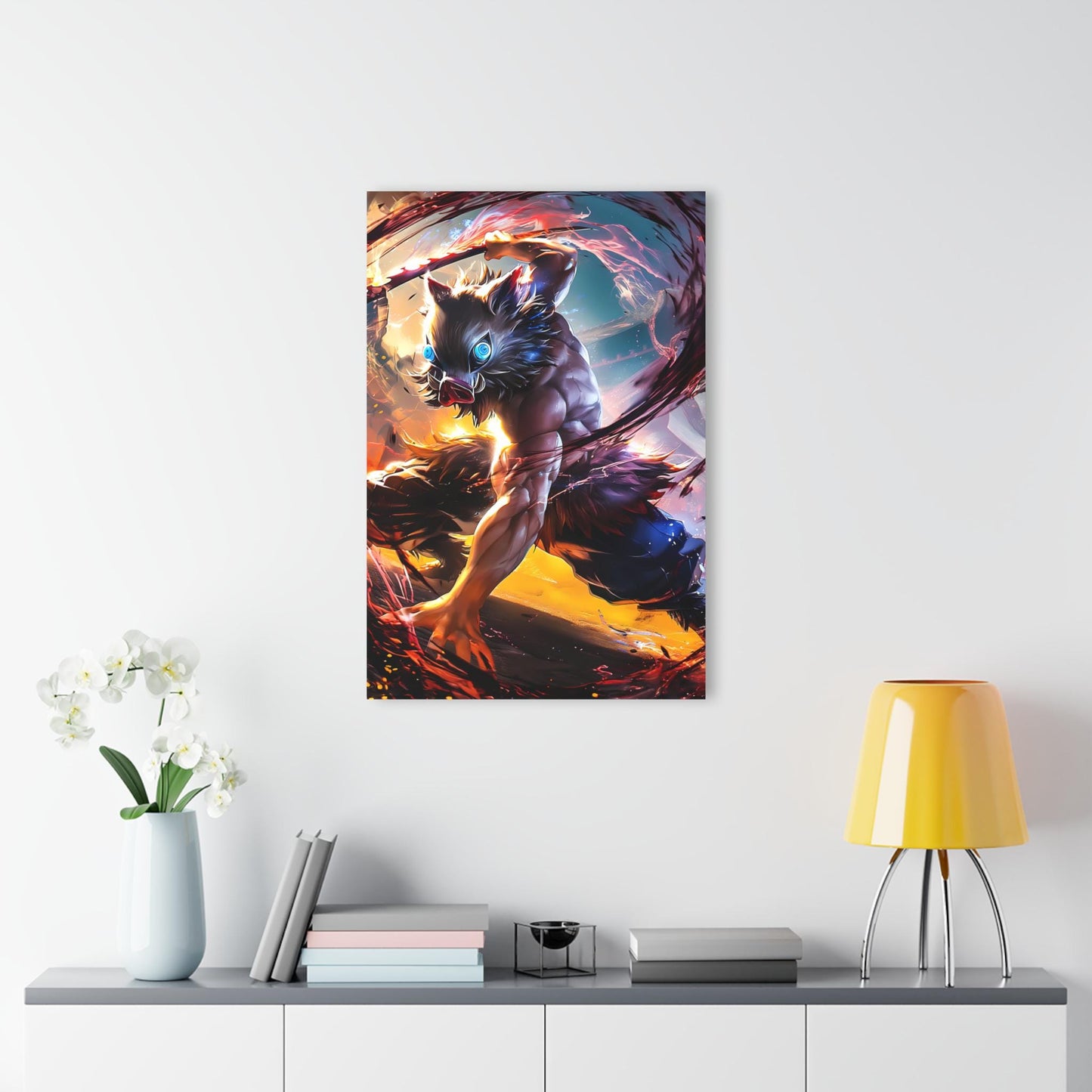 ColorFlow | Beast Mask Dual Blade Fighter Anime Metal Wall Art | Fierce Samurai Manga Decor