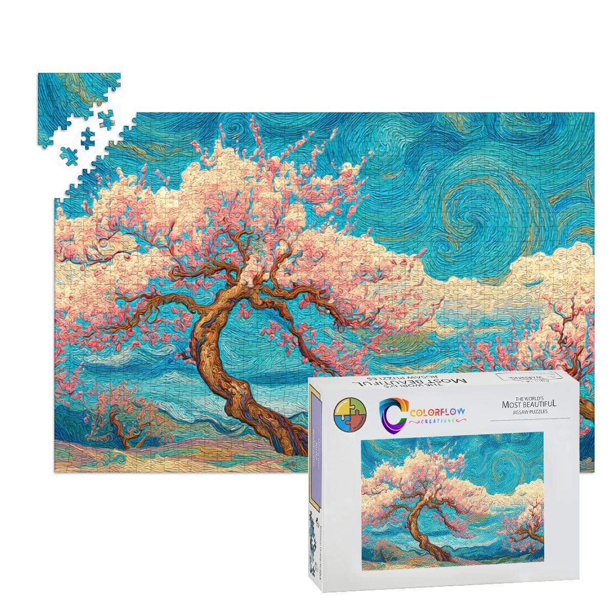 ColorFlow | Cherry Blossom Dreamscape Wooden Jigsaw Puzzle Art Inspired Mindful Puzzle Gift