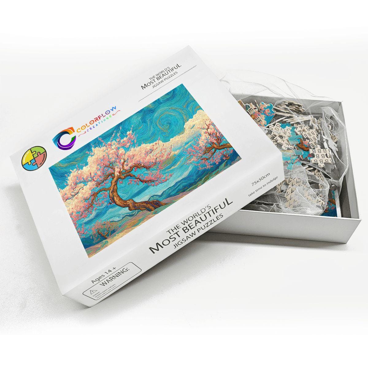 ColorFlow | Cherry Blossom Dreamscape Wooden Jigsaw Puzzle Art Inspired Mindful Puzzle Gift