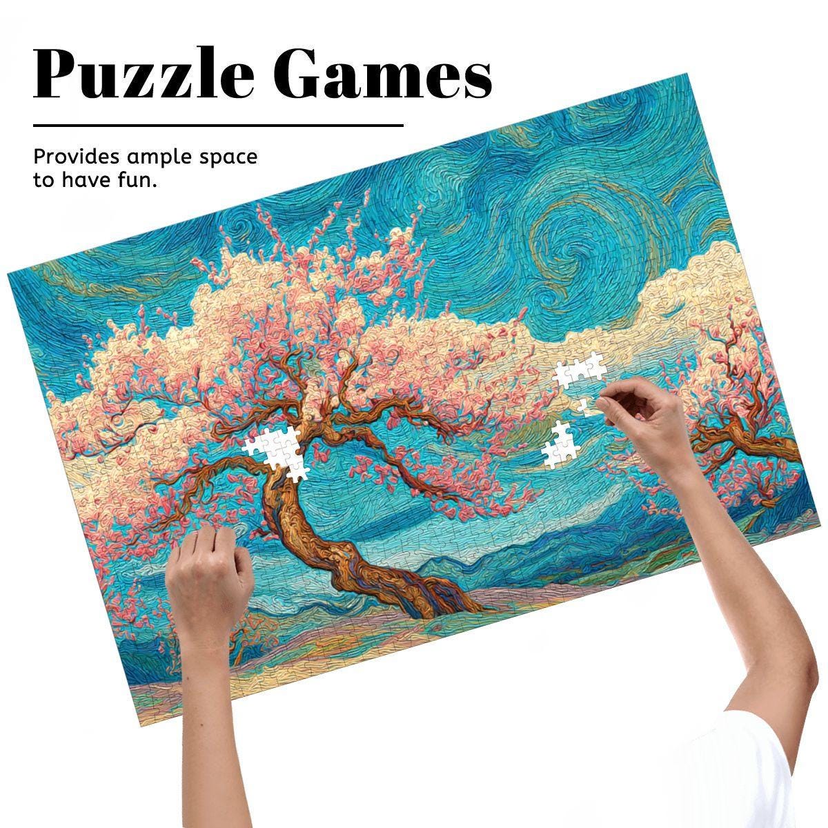 ColorFlow | Cherry Blossom Dreamscape Wooden Jigsaw Puzzle Art Inspired Mindful Puzzle Gift