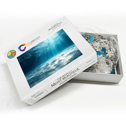 ColorFlow | Beneath the Blue Ocean Light Wooden Jigsaw Puzzle Calming Seascape Art Puzzle