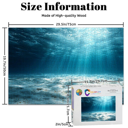 ColorFlow | Beneath the Blue Ocean Light Wooden Jigsaw Puzzle Calming Seascape Art Puzzle