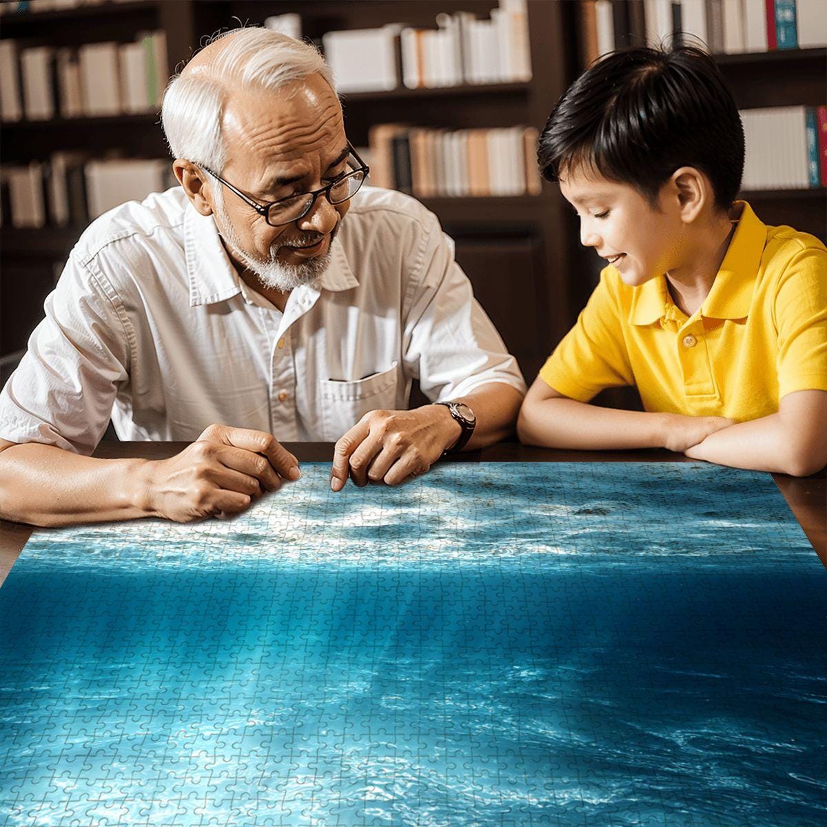 ColorFlow | Beneath the Blue Ocean Light Wooden Jigsaw Puzzle Calming Seascape Art Puzzle