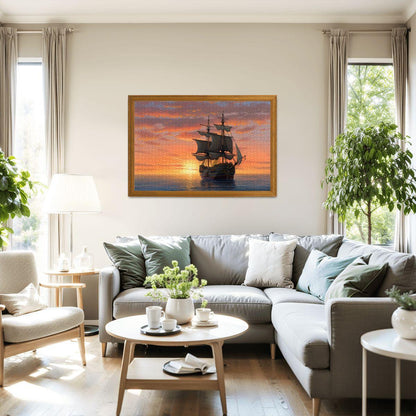 ColorFlow | Golden Horizon Tall Ship Wooden Jigsaw Puzzle Sunset Seascape Art Puzzle