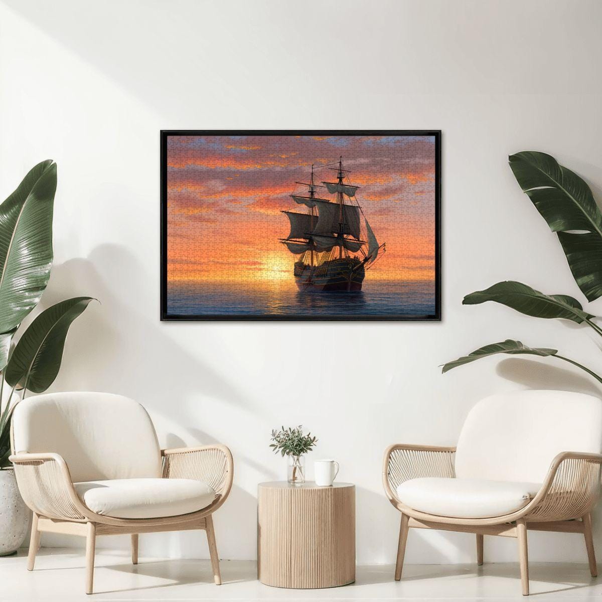 ColorFlow | Golden Horizon Tall Ship Wooden Jigsaw Puzzle Sunset Seascape Art Puzzle