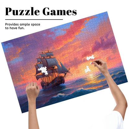 ColorFlow | Ember Sky Horizon Wooden Jigsaw Puzzle Sunset Sailing Art Inspired Puzzle