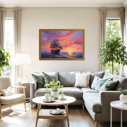 ColorFlow | Ember Sky Horizon Wooden Jigsaw Puzzle Sunset Sailing Art Inspired Puzzle