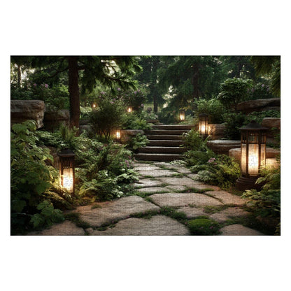 ColorFlow | Lantern Garden Path Wooden Jigsaw Puzzle Tranquil Forest Art Puzzle