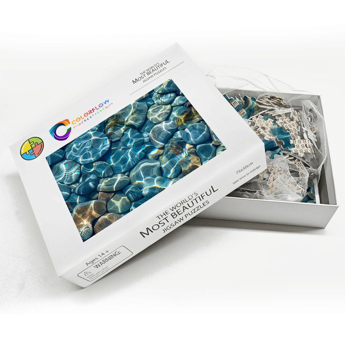 ColorFlow | Sunlit Water Stones Wooden Jigsaw Puzzle Abstract Calm Nature Art Puzzle