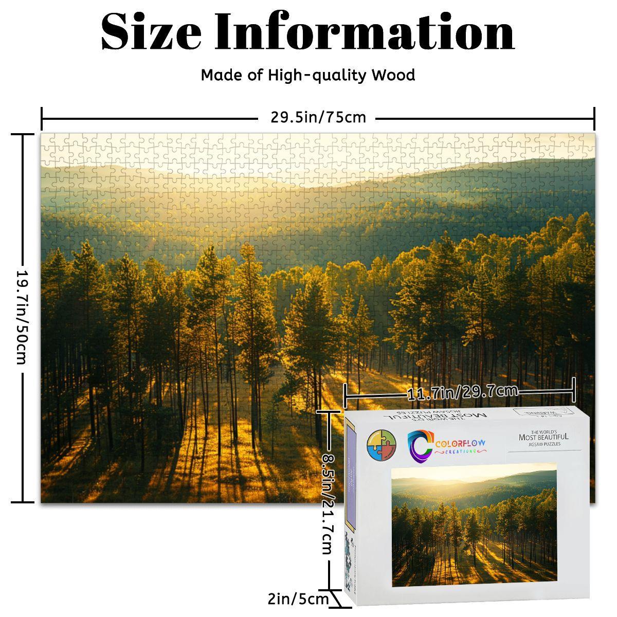 ColorFlow | Golden Forest Light Wooden Jigsaw Puzzle Peaceful Woodland Art Inspired Puzzle