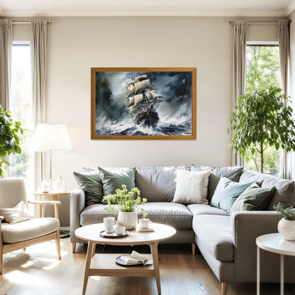 ColorFlow | Tempest Horizon Tall Ship Wooden Jigsaw Puzzle Stormy Sea Art Inspired Puzzle