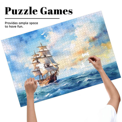 ColorFlow | Open Sky Voyager Wooden Jigsaw Puzzle Serene Sailing Watercolor Art Puzzle