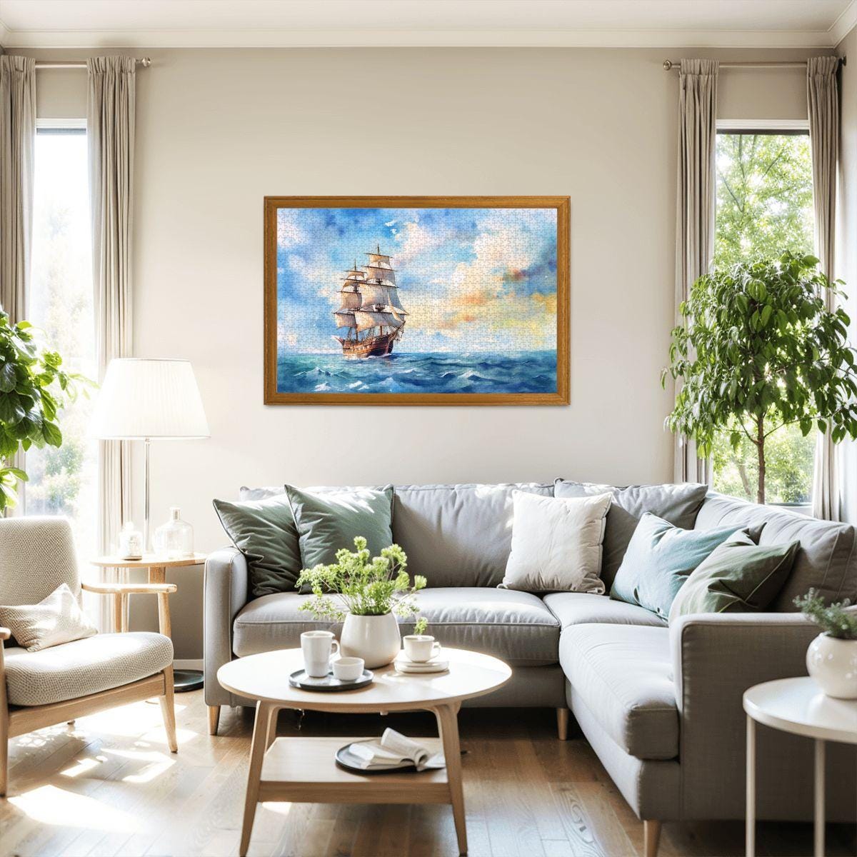 ColorFlow | Open Sky Voyager Wooden Jigsaw Puzzle Serene Sailing Watercolor Art Puzzle