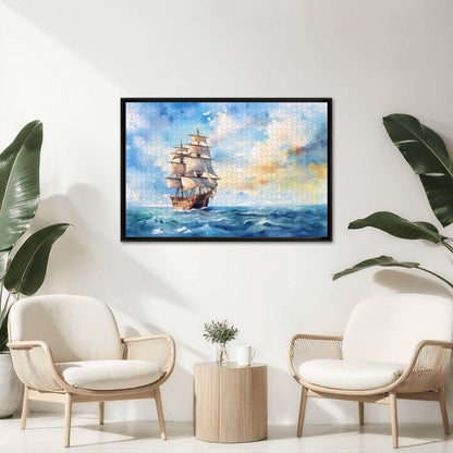 ColorFlow | Open Sky Voyager Wooden Jigsaw Puzzle Serene Sailing Watercolor Art Puzzle