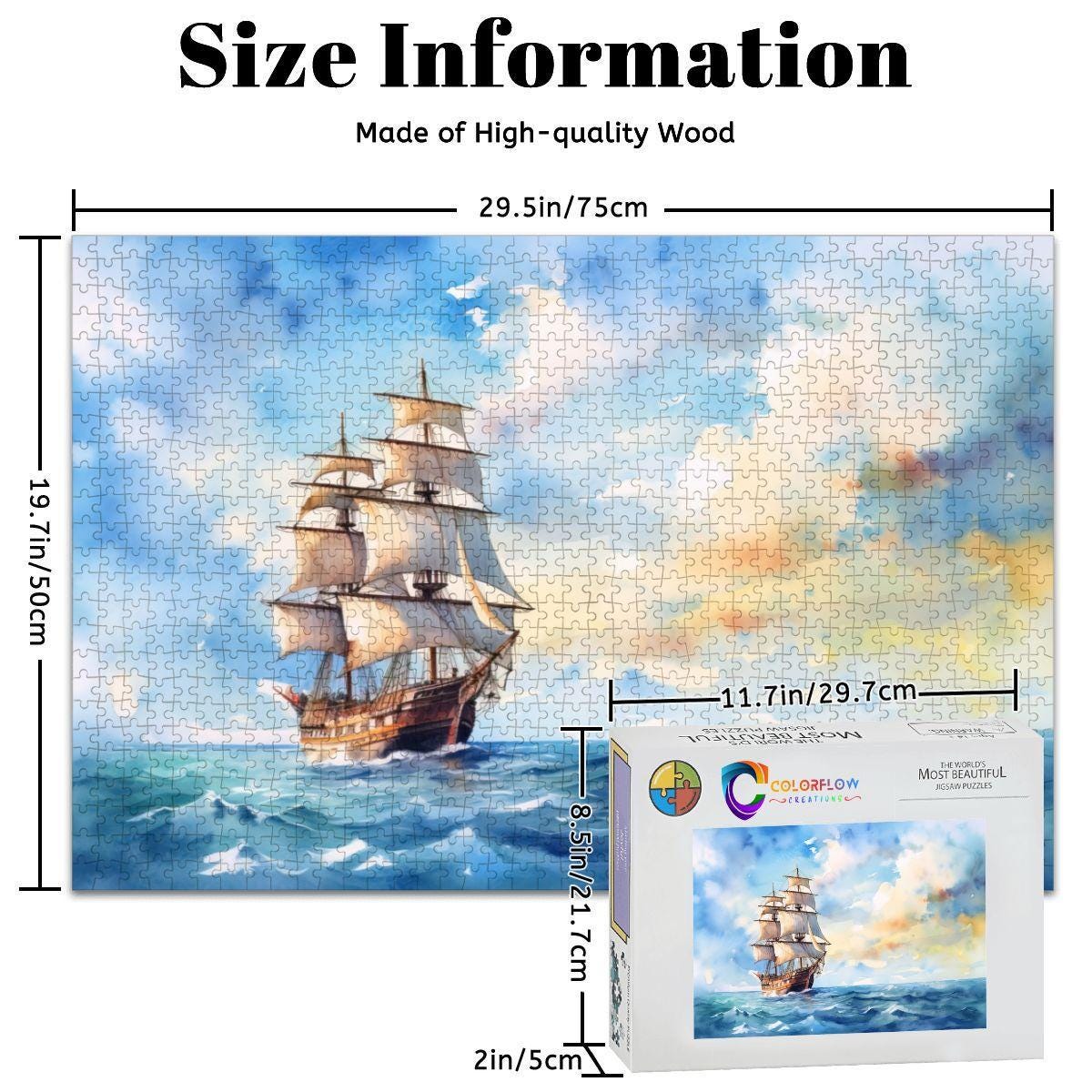 ColorFlow | Open Sky Voyager Wooden Jigsaw Puzzle Serene Sailing Watercolor Art Puzzle