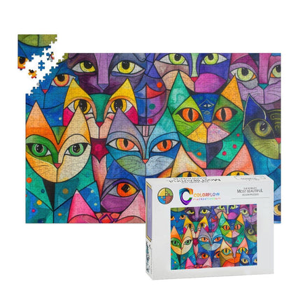 ColorFlow | Kaleidoscope Cat Collective Wooden Jigsaw Puzzle Colorful Modern Art Puzzle
