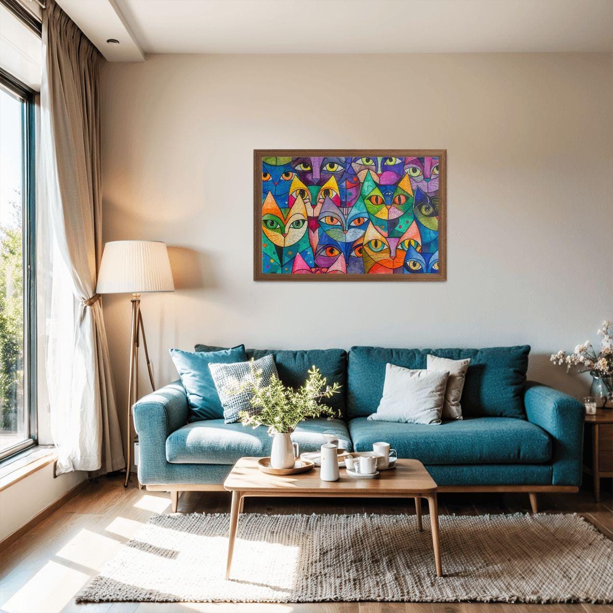 ColorFlow | Kaleidoscope Cat Collective Wooden Jigsaw Puzzle Colorful Modern Art Puzzle