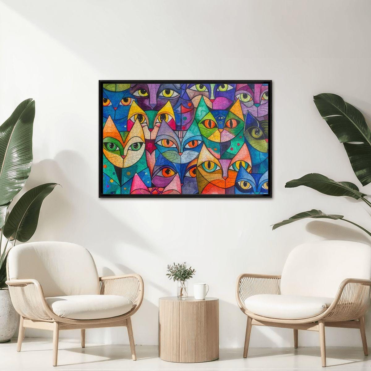ColorFlow | Kaleidoscope Cat Collective Wooden Jigsaw Puzzle Colorful Modern Art Puzzle