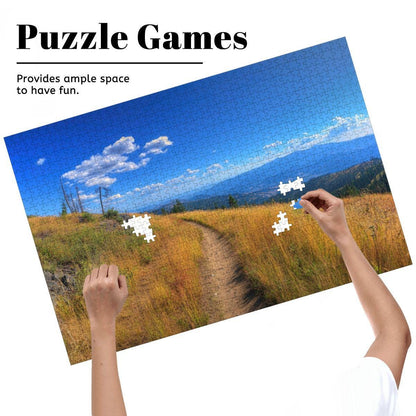 ColorFlow | Sunlit Mountain Trail Wooden Jigsaw Puzzle Peaceful Landscape Art Inspired Puzzle