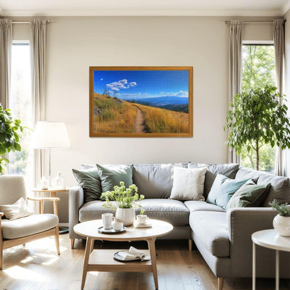 ColorFlow | Sunlit Mountain Trail Wooden Jigsaw Puzzle Peaceful Landscape Art Inspired Puzzle