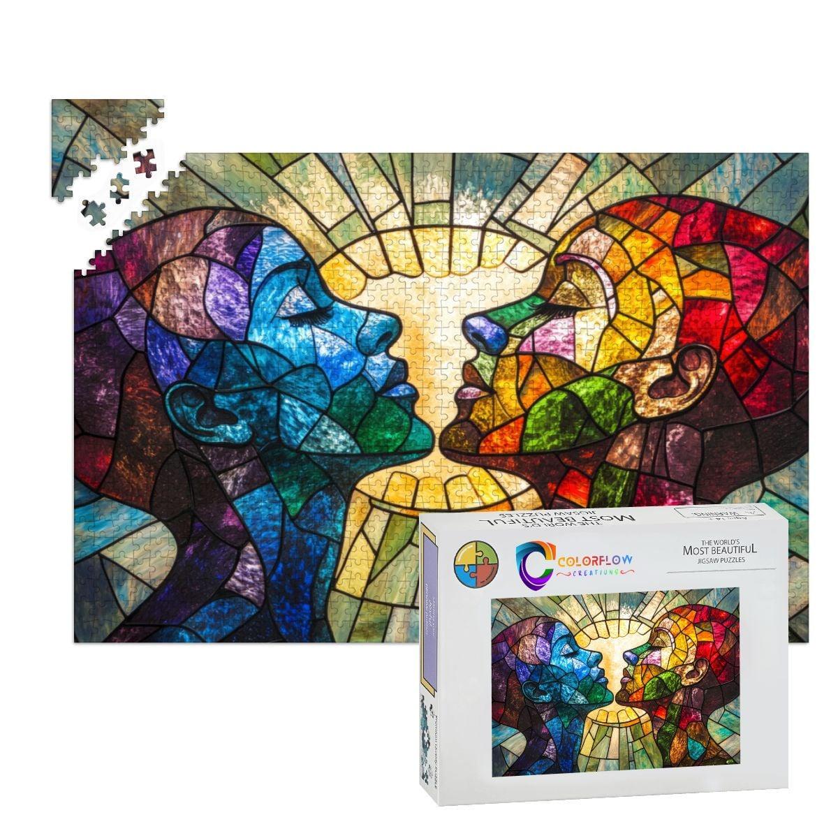 ColorFlow | Stained Glass Connection Wooden Jigsaw Puzzle Human Spirit Art Inspired Puzzle