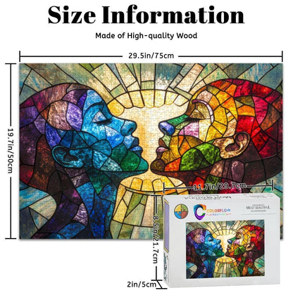ColorFlow | Stained Glass Connection Wooden Jigsaw Puzzle Human Spirit Art Inspired Puzzle
