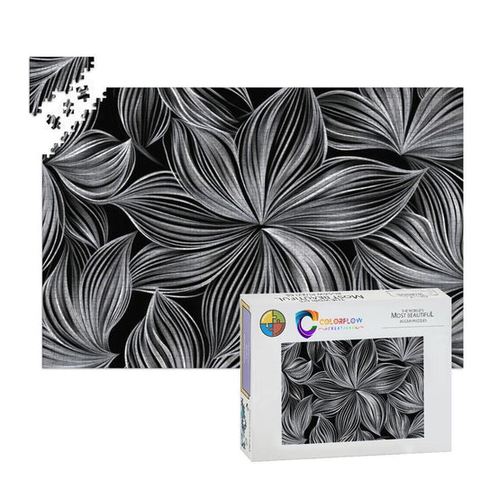 ColorFlow | Monochrome Petal Harmony Wooden Jigsaw Puzzle Minimal Floral Line Art Puzzle
