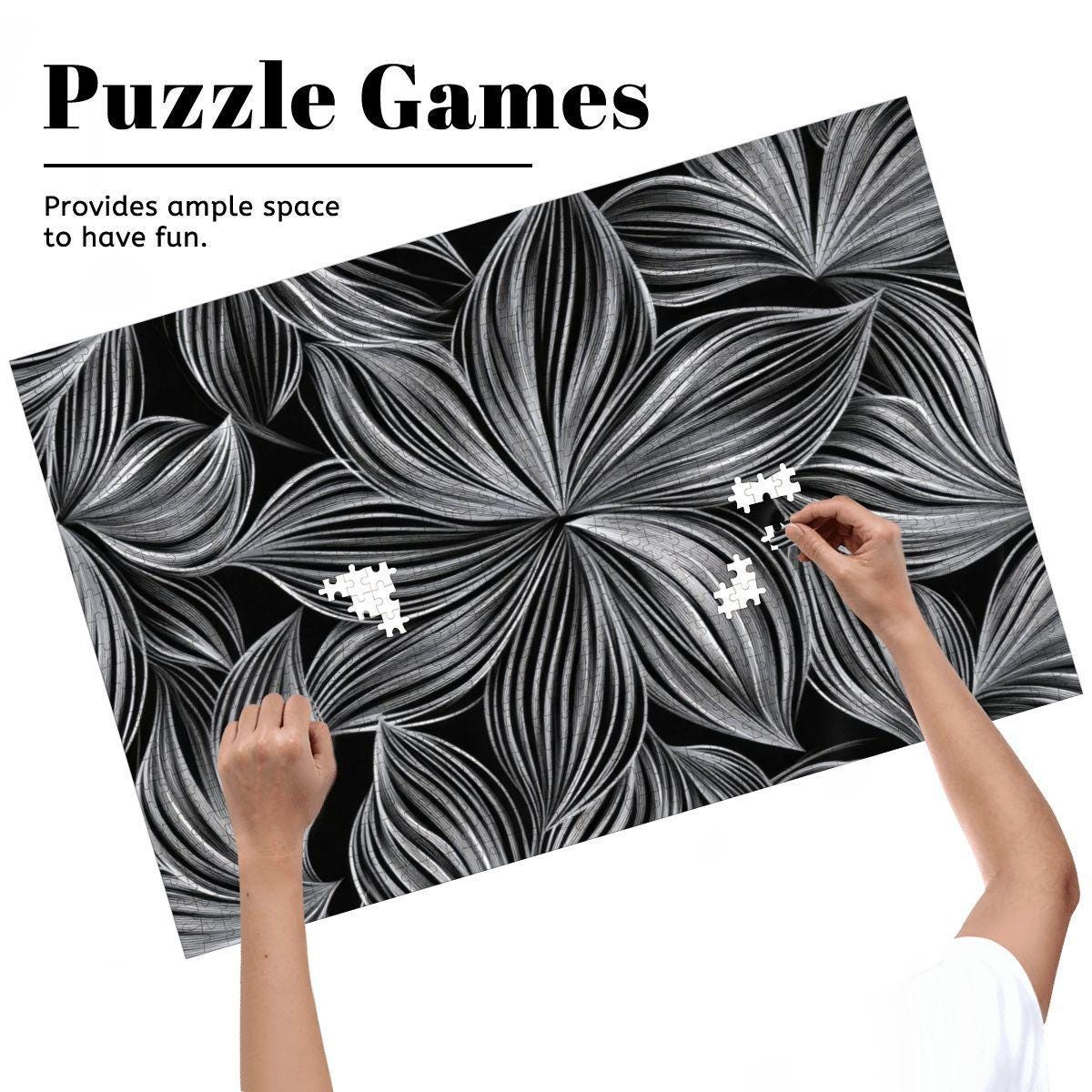 ColorFlow | Monochrome Petal Harmony Wooden Jigsaw Puzzle Minimal Floral Line Art Puzzle