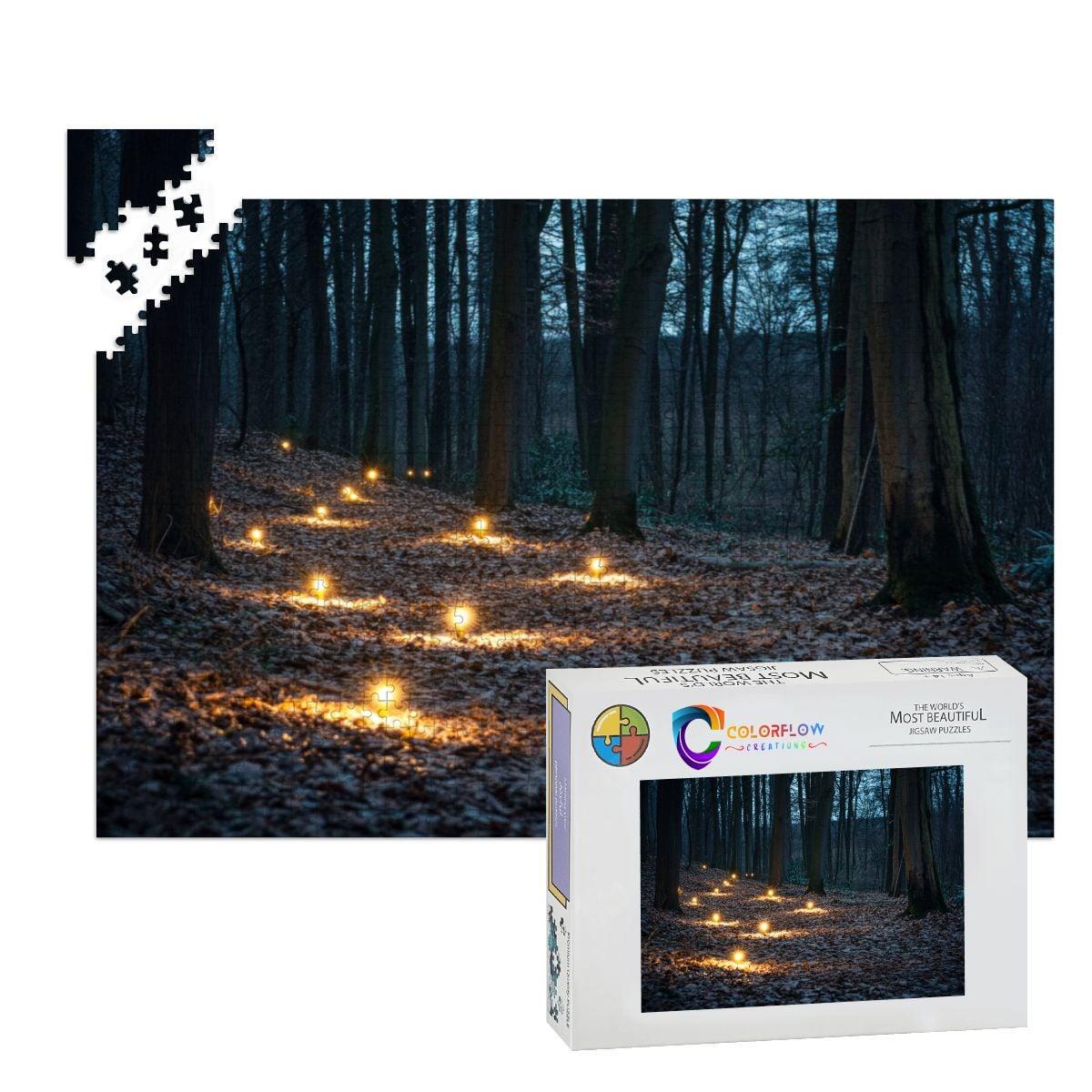 ColorFlow | Enchanted Lantern Forest Wooden Jigsaw Puzzle Mystical Woodland Light Art Puzzle