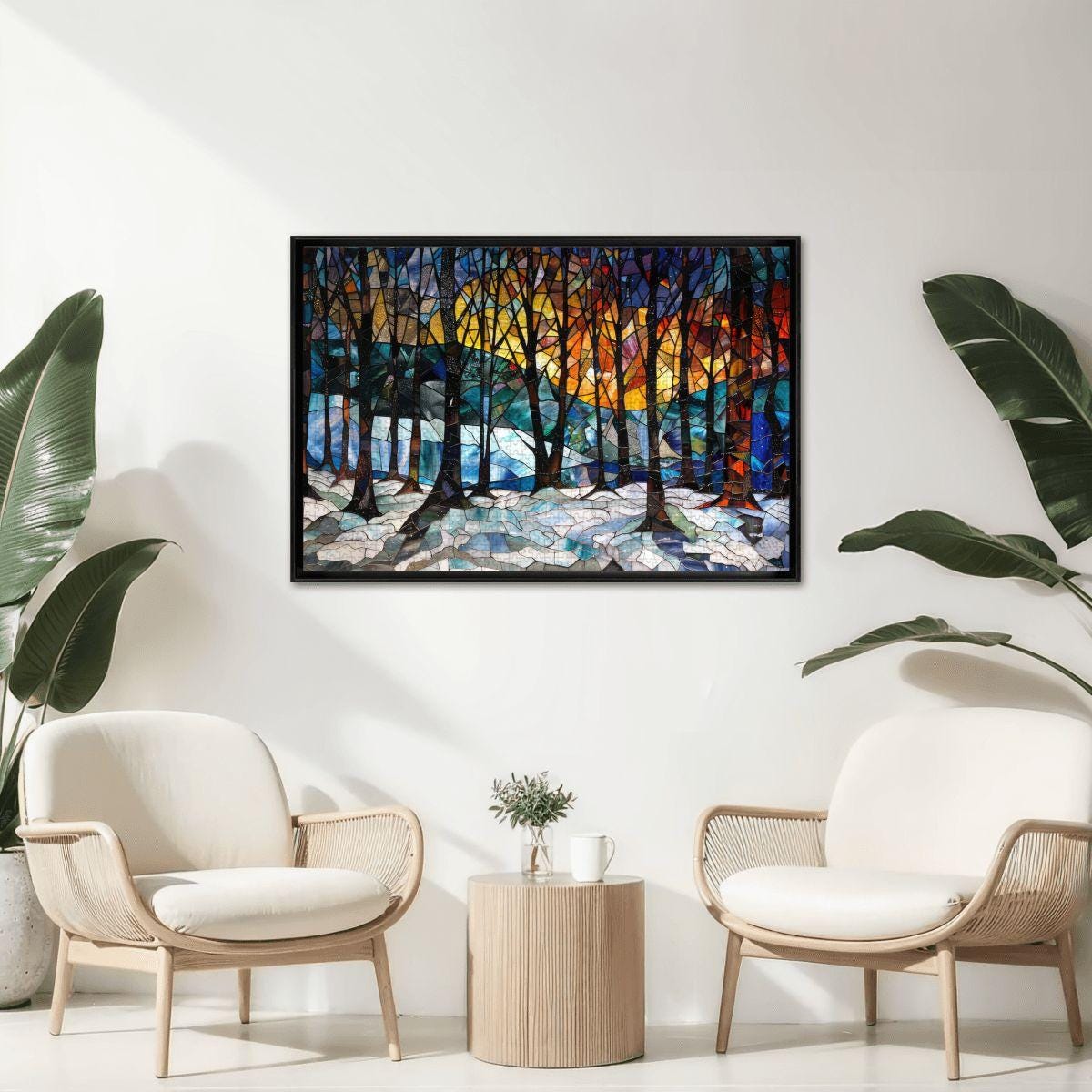ColorFlow | Stained Glass Winter Grove Wooden Jigsaw Puzzle Luminous Forest Art Inspired Puzzle