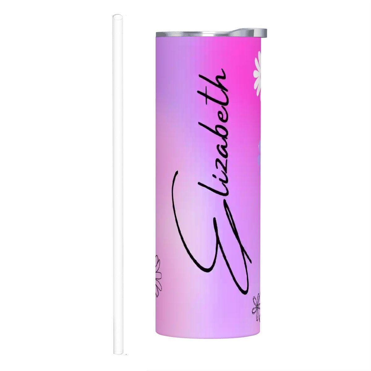 ColorFlow | Blush Sunset Daisy Custom Name 20oz Skinny Stainless Steel Tumbler With Straw Personalized Floral Gift For Her