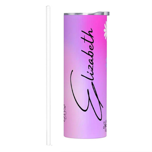 ColorFlow | Blush Sunset Daisy Custom Name 20oz Skinny Stainless Steel Tumbler With Straw Personalized Floral Gift For Her