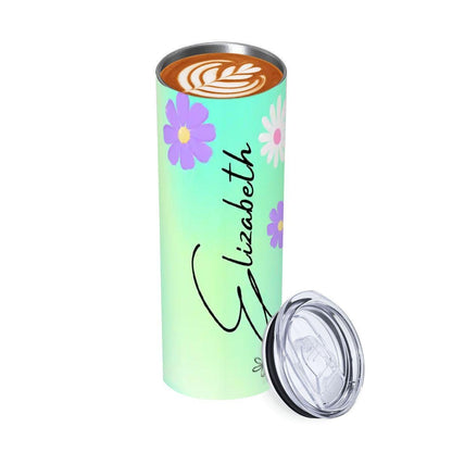 ColorFlow | Fresh Mint Meadow Daisy Personalized 20oz Skinny Stainless Steel Tumbler With Straw Custom Floral Name Gift