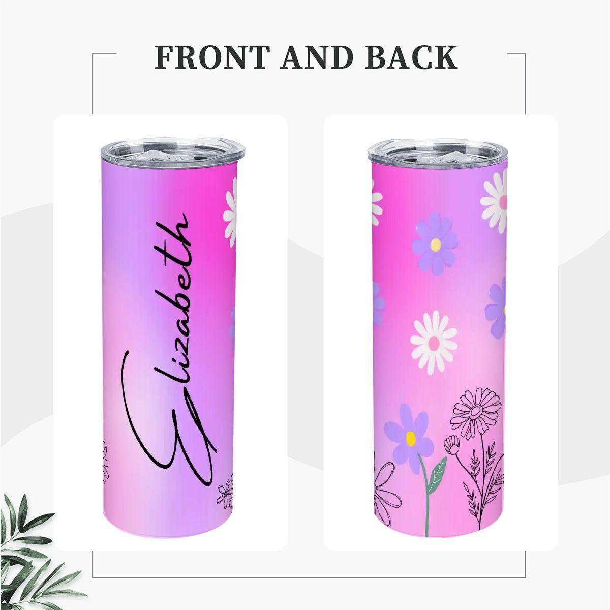 ColorFlow | Blush Sunset Daisy Custom Name 20oz Skinny Stainless Steel Tumbler With Straw Personalized Floral Gift For Her