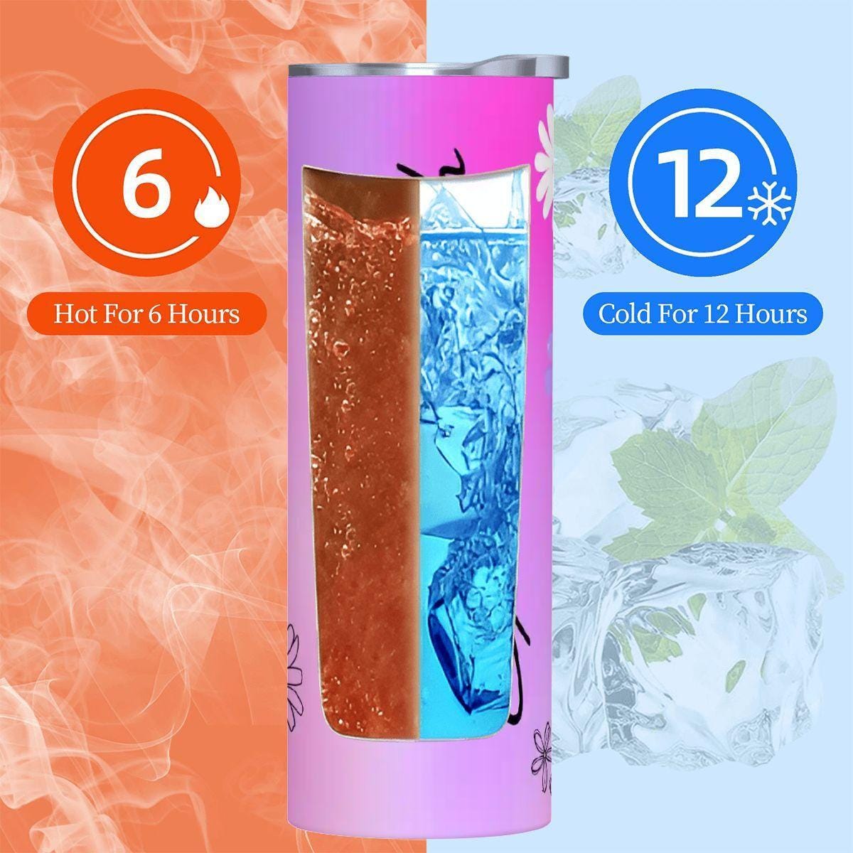 ColorFlow | Blush Sunset Daisy Custom Name 20oz Skinny Stainless Steel Tumbler With Straw Personalized Floral Gift For Her