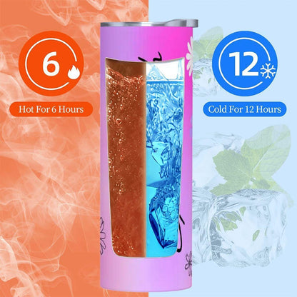 ColorFlow | Blush Sunset Daisy Custom Name 20oz Skinny Stainless Steel Tumbler With Straw Personalized Floral Gift For Her
