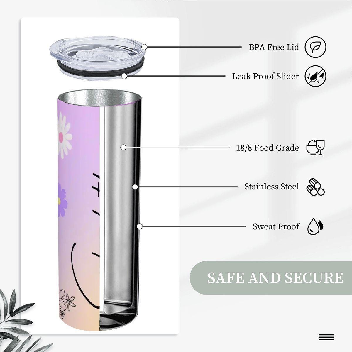 ColorFlow | Enchanted Lavender Daisy Personalized 20oz Skinny Stainless Steel Tumbler With Straw Custom Floral Name Gift
